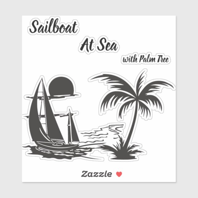 Sailboat at Sea with Palm Tree – Tropical Beach (Sheet)