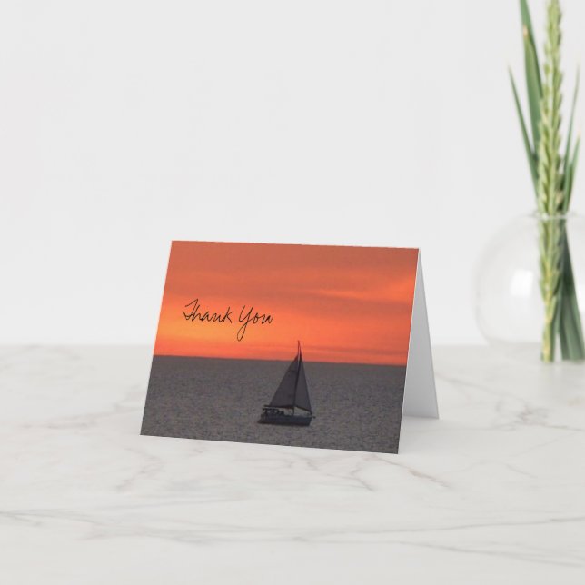 Sailboat at Sparkling Sea Thank You Note Card (Front)