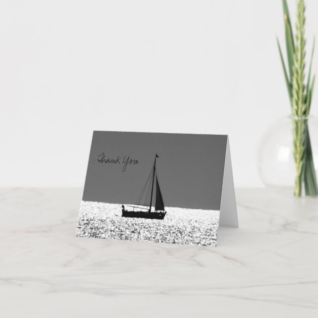 Sailboat at Sparkling Sea Thank You Note Card (Front)