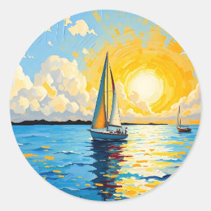 Sailboat at Sunset Classic Round Sticker