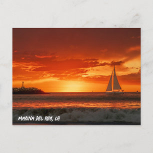 Sailboat at Sunset - Marina Del Rey, CA Postcard
