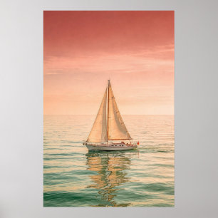 Sailboat at Sunset on Calm Water Poster