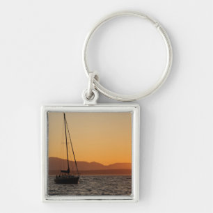 Sailboat At Sunset On The Puget Sound Key Ring