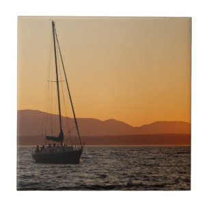 Sailboat At Sunset On The Puget Sound Tile