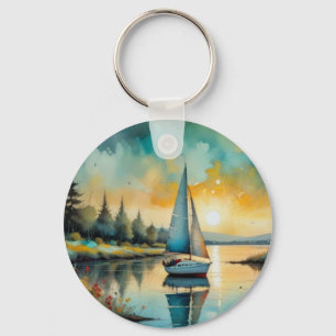 sailboat at sunset painting key ring