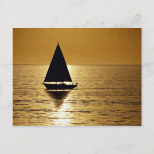 Sailboat at sunset, sloop postcard
