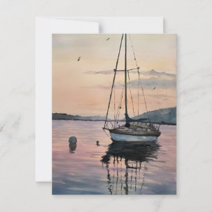 Sailboat At Sunset Watercolor Holiday Card