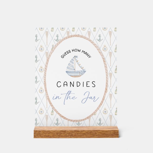 Sailboat Baby Shower Games - Candy Jar Guessing  Acrylic Sign (Front)
