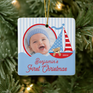 Sailboat Baby's First Christmas Photo Ornament