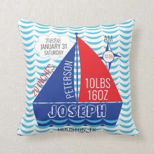 Sailboat Birth Announcement-Nautical Baby Stats Cushion