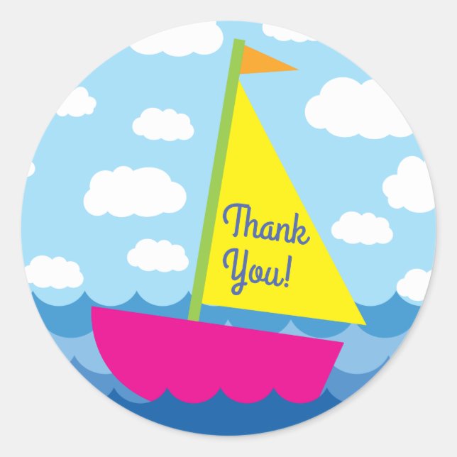 Sailboat Birthday Party Classic Round Sticker (Front)