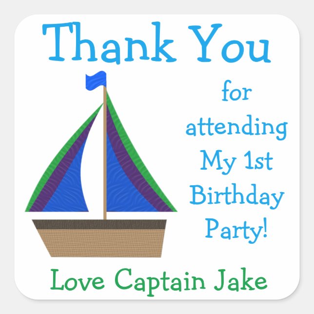 Sailboat Birthday Party Favour Stickers (Front)