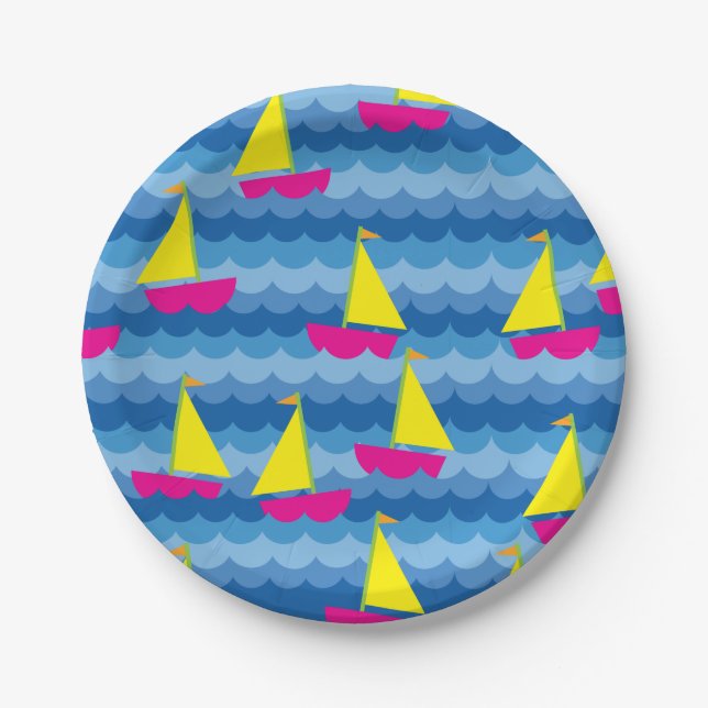 Sailboat Birthday Party Paper Plate (Front)