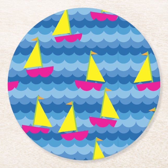 Sailboat Birthday Party Round Paper Coaster (Front)