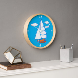 Sailboat Blue and White Nautical Wall Clock