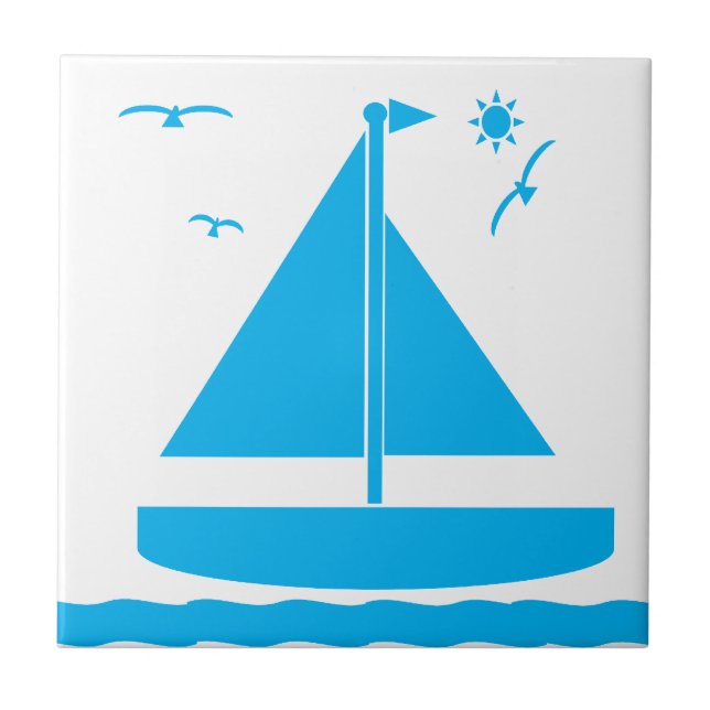 Sailboat Blue Ceramic Tile (Front)