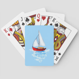 Sailboat blue coastal water summer playing cards