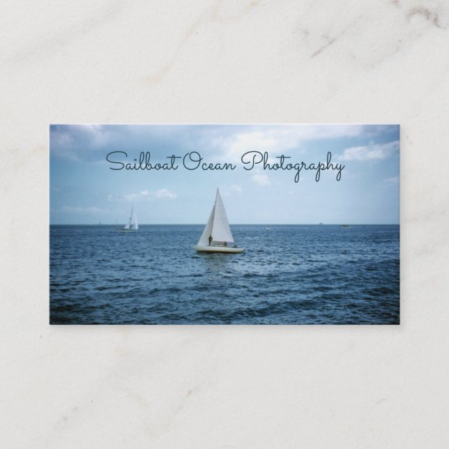 Sailboat, Blue Ocean Sea Nautical Cruising Business Card (Front)