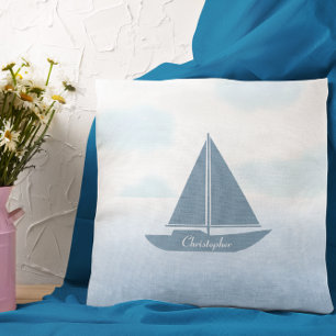 Sailboat Blue Watercolor Cushion
