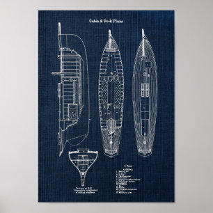 Sailboat Blueprint no. 2 Nautical Wall Decor