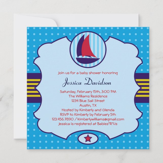 Sailboat Boy Baby Shower Invitation (Front)