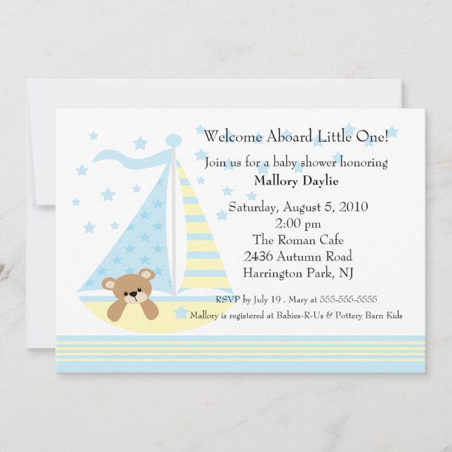 Sailboat Boy Baby Shower Invitation (Front)