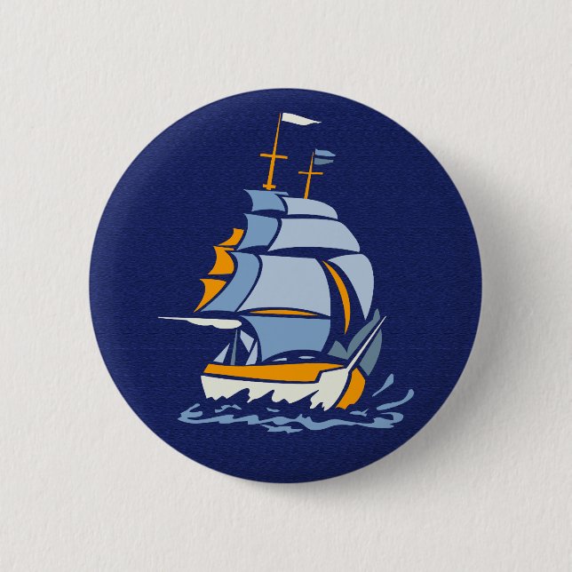 Sailboat button, customisable 6 cm round badge (Front)