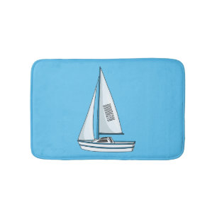 Sailboat cartoon illustration bath mat