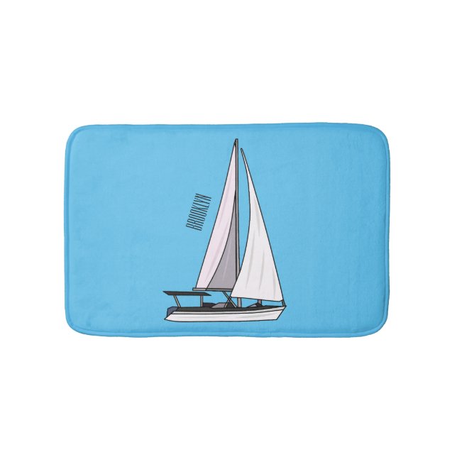 Sailboat cartoon illustration bath mat (Front)