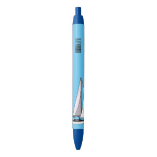Sailboat cartoon illustration black ink pen