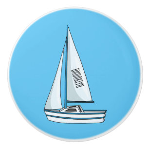 Sailboat cartoon illustration  ceramic knob
