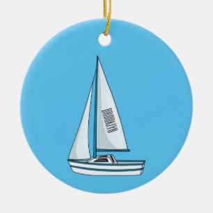 Sailboat cartoon illustration ceramic ornament