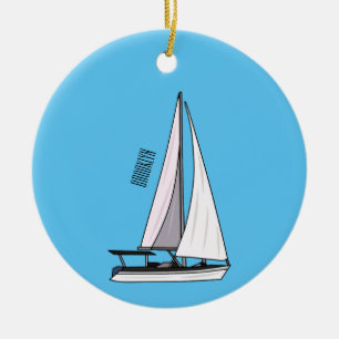 Sailboat cartoon illustration ceramic ornament