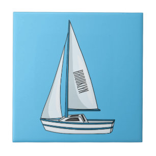 Sailboat cartoon illustration ceramic tile