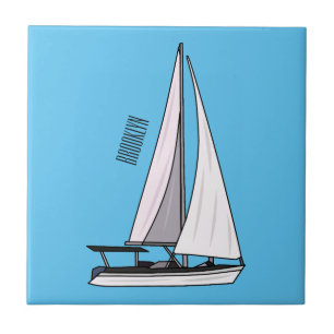 Sailboat cartoon illustration ceramic tile