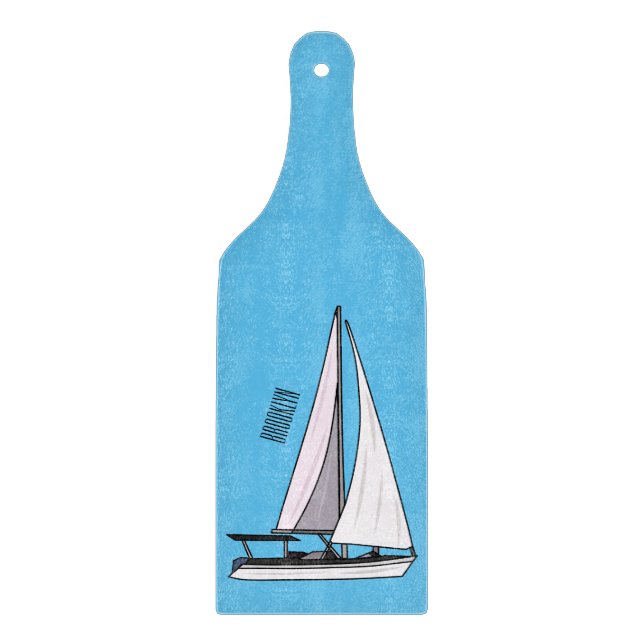 Sailboat cartoon illustration cutting board (Front)