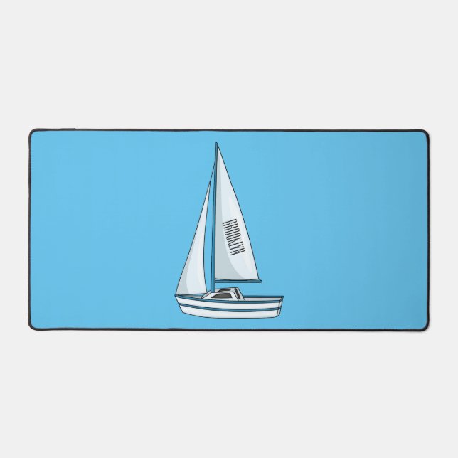 Sailboat cartoon illustration desk mat (Front)
