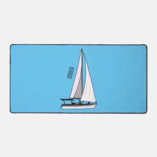 Sailboat cartoon illustration desk mat