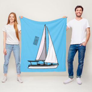 Sailboat cartoon illustration fleece blanket
