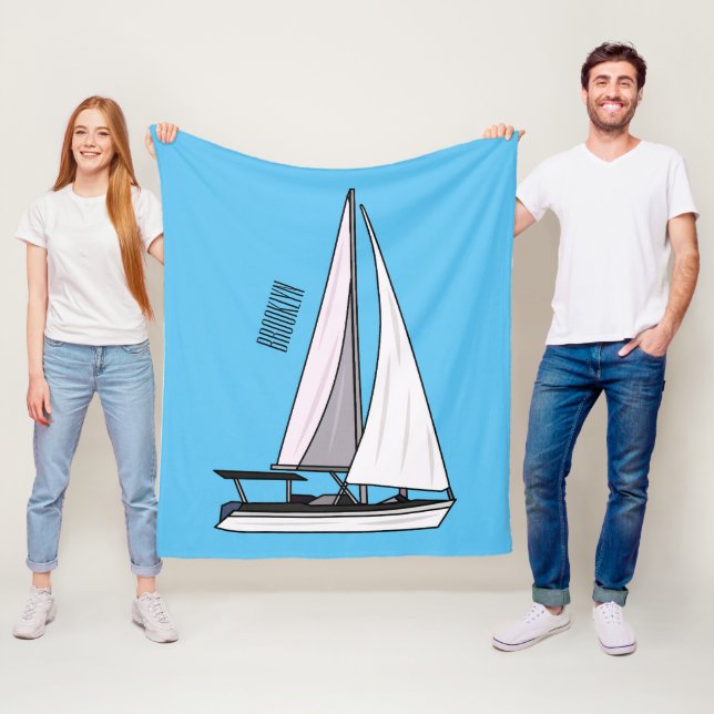 Sailboat cartoon illustration fleece blanket (In Situ)