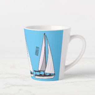 Sailboat cartoon illustration latte mug