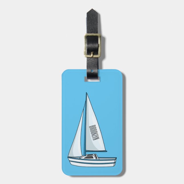 Sailboat cartoon illustration luggage tag (Front Vertical)