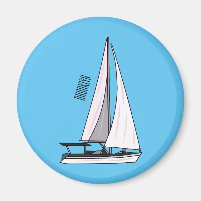 Sailboat cartoon illustration magnet (Front)