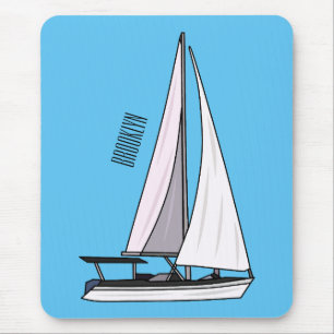 Sailboat cartoon illustration mouse pad