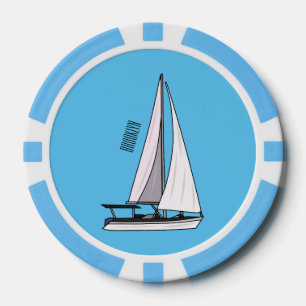 Sailboat cartoon illustration poker chips