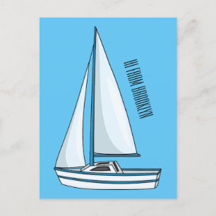Sailboat cartoon illustration  postcard