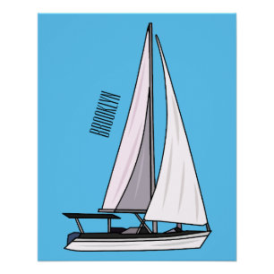 Sailboat cartoon illustration poster