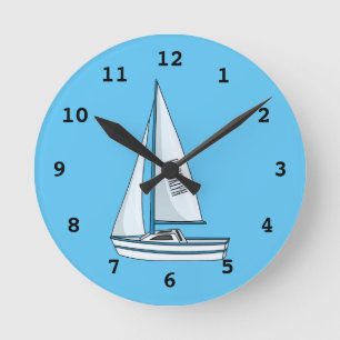 Sailboat cartoon illustration round clock