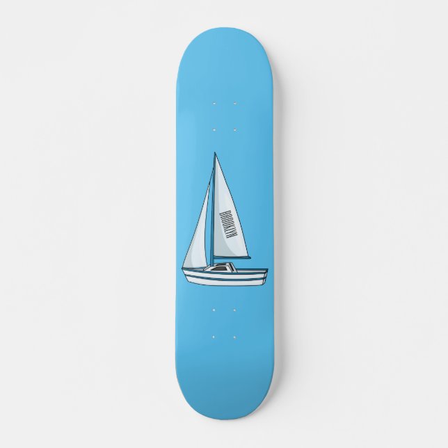 Sailboat cartoon illustration skateboard (Front)