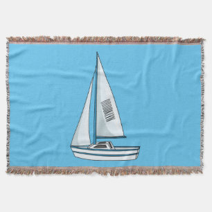 Sailboat cartoon illustration throw blanket